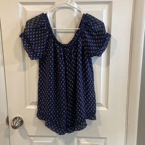 Lucky Brand Blue Short Sleeve Peasant Top Size Med